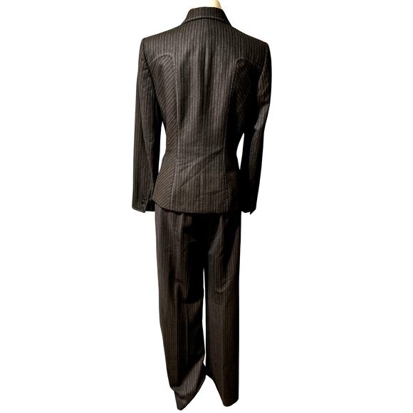 Vintage 90s/00s Albert Nipon Brown Pinstripe Wool Suit – Western Stitching, 2 pc - Picture 3 of 8
